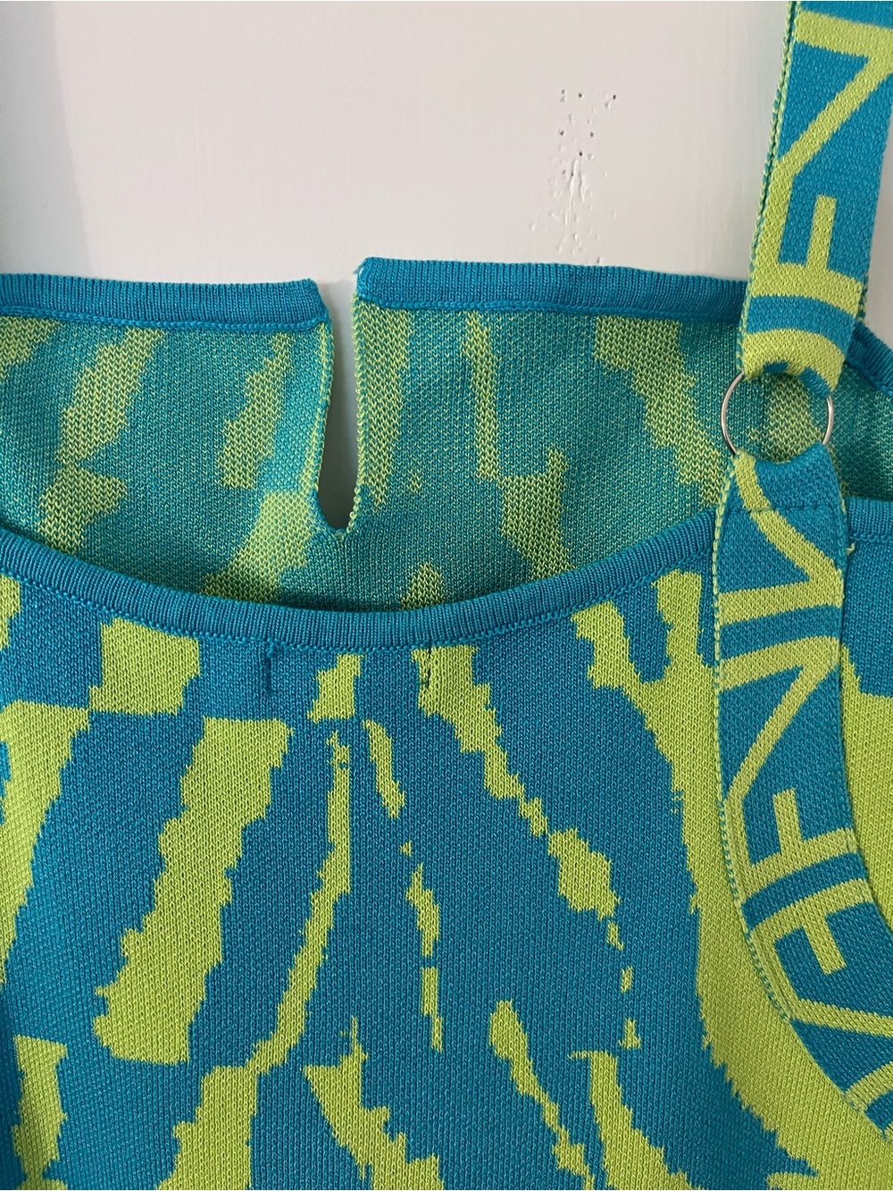 Fashion Nova Lime Green & Teal Patterned Bodycon Mini Dress - Picture 9 of 13